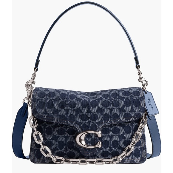 Signature Chain Denim Shoulder Bag - Picture 1 of 9